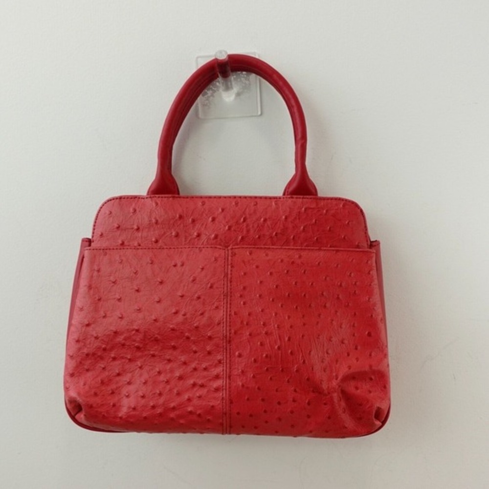 Vintage Ostritch Satchel Bag Purse Medium Bold Red‎ Leather Top Handle Luxury